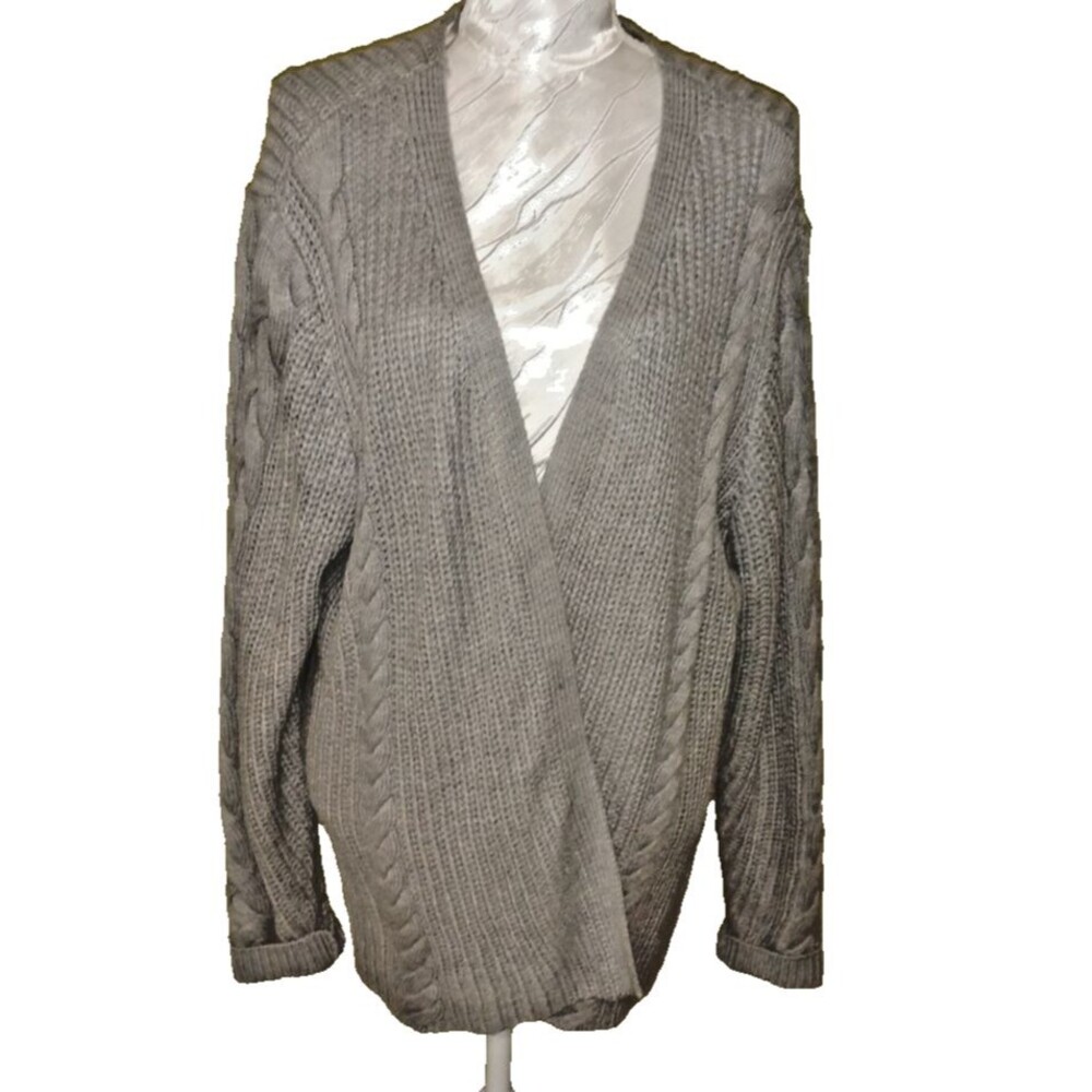 Est 1848 long gray cardigan cable knit sweater Open front 22/24W Soft Warm Cozy